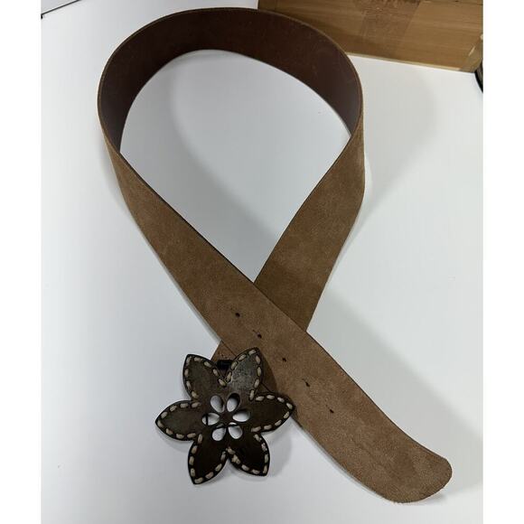 Large Albatras Italian Made Leather Belt Wide 2.25 Inch Floral Buckle Women’s main image 6